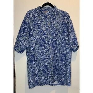 Rail Riders Mens 2X Button Up Fishing Hiking Blue Floral Shirt w/ Banded Collar
